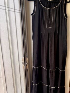 Max Studio -Black Sleeveless Maxi Tiered Dress with White Trim-M